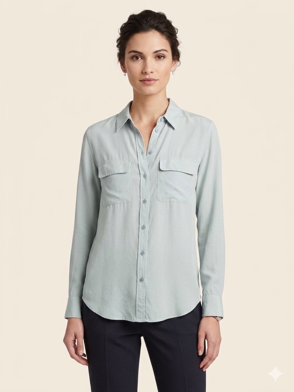 Equipment Femme Pale Blue 100% Silk Button Front Shirt